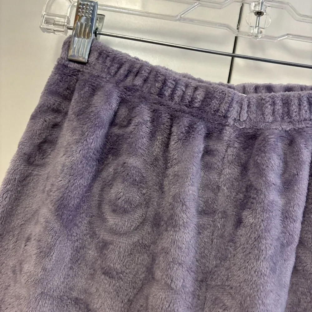 Women Fleece Pajama Pants S Straight Leg Pull On Purple Comfy Cabincore Swirls